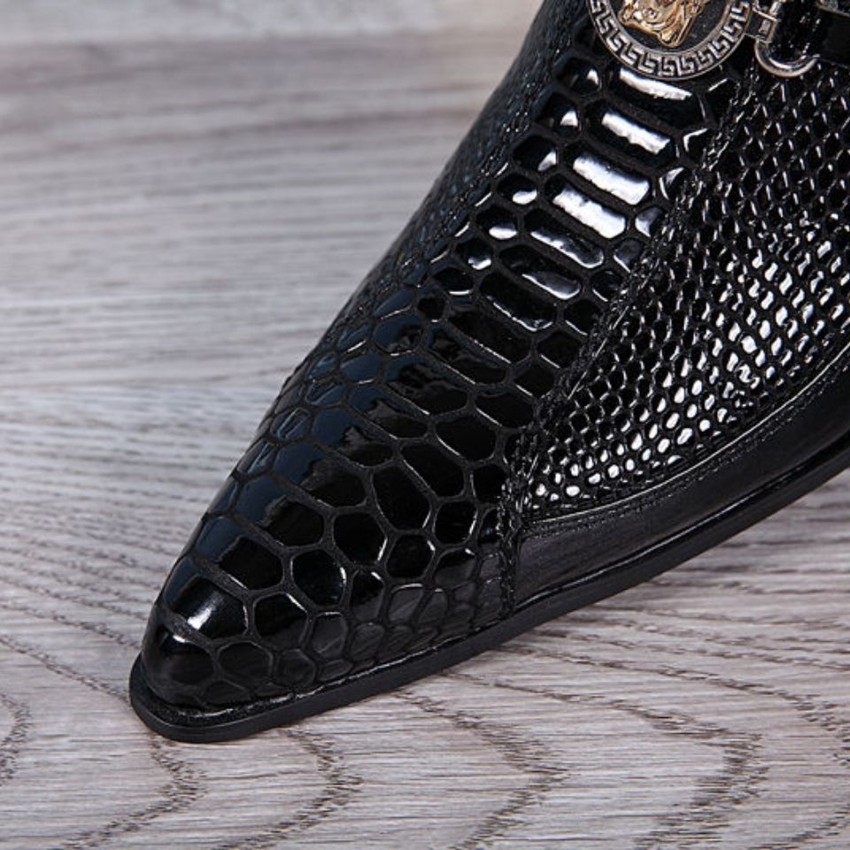 Personalized snake pattern high-heeled loafers men's bar nightclub leather shoes