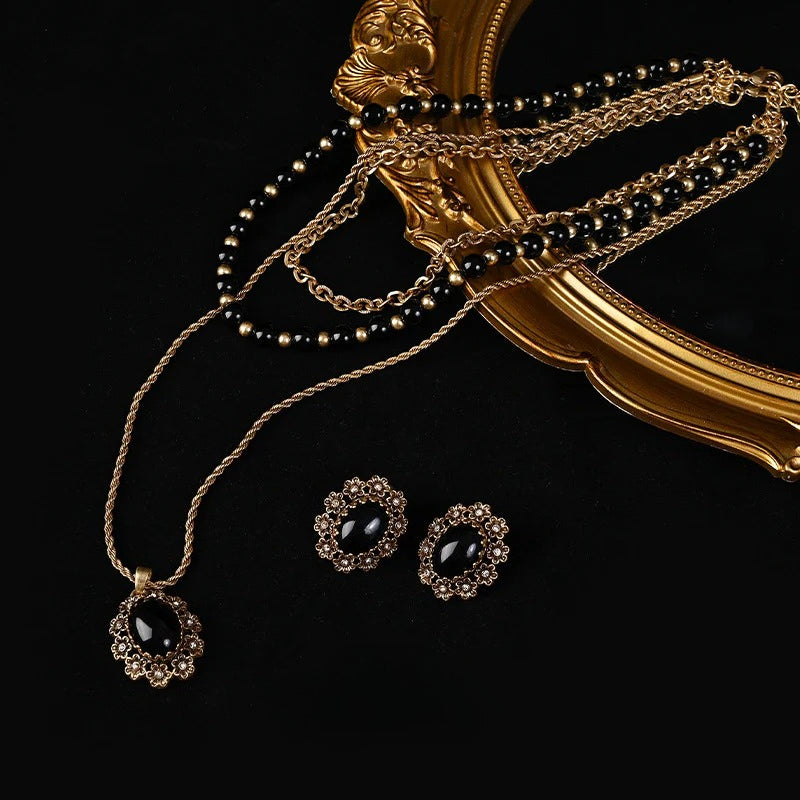 Light luxury lace pearl necklace stud earrings series