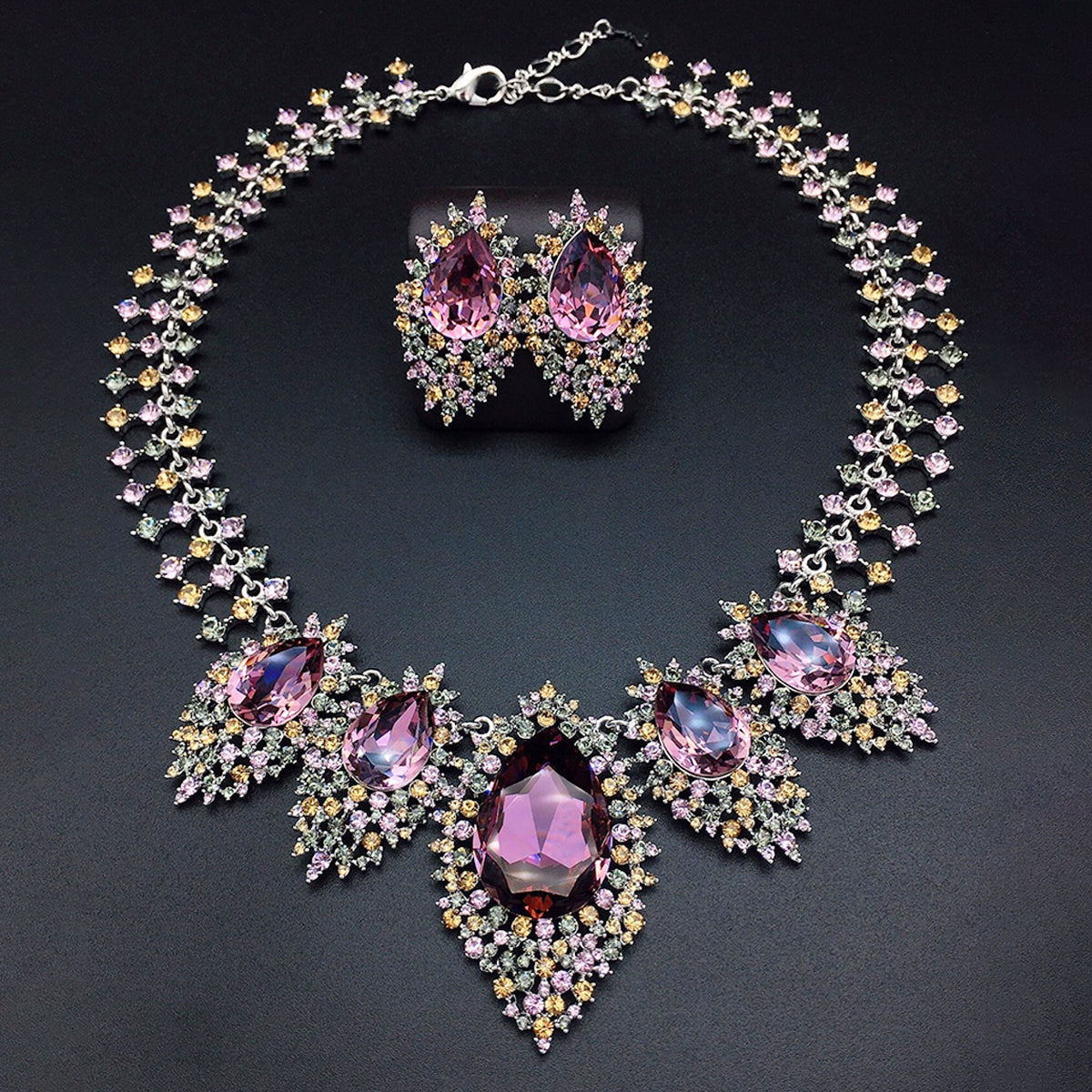 Parure de bijoux élégante Collier goutte en cristal bleu roi