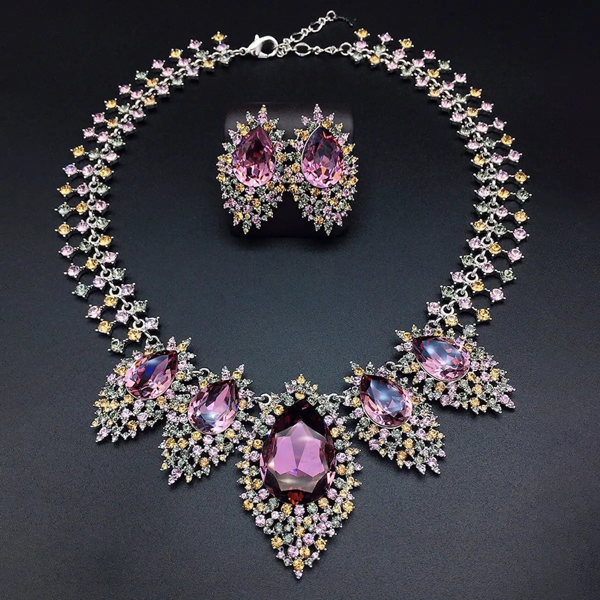 Parure de bijoux élégante Collier goutte en cristal bleu roi