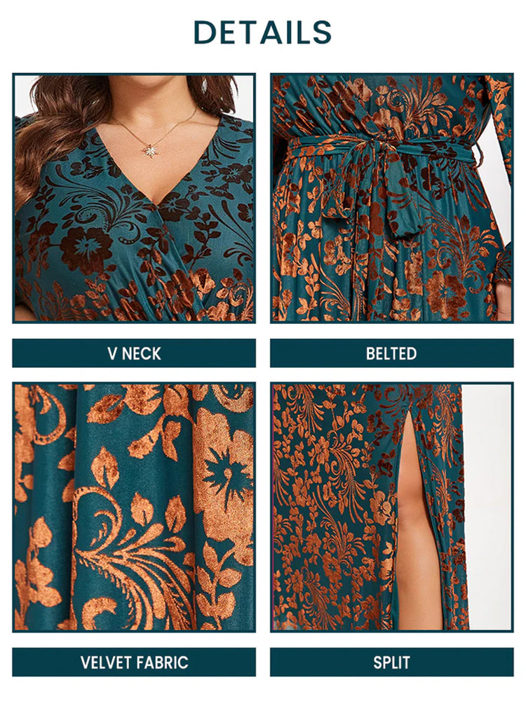 Fashionable printed waistband, split velvet, burnt out long skirt