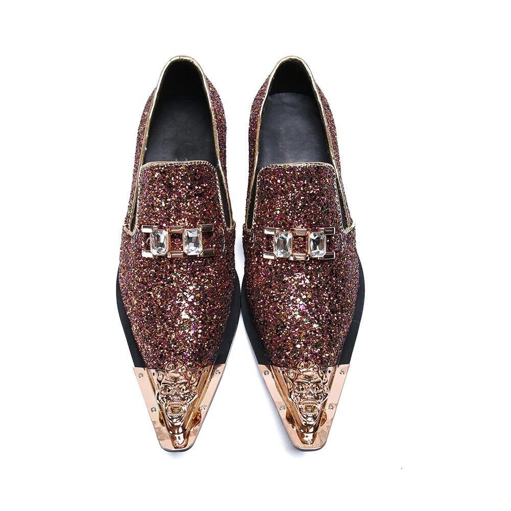 Pink pointed-toe colored sequin dress shoes