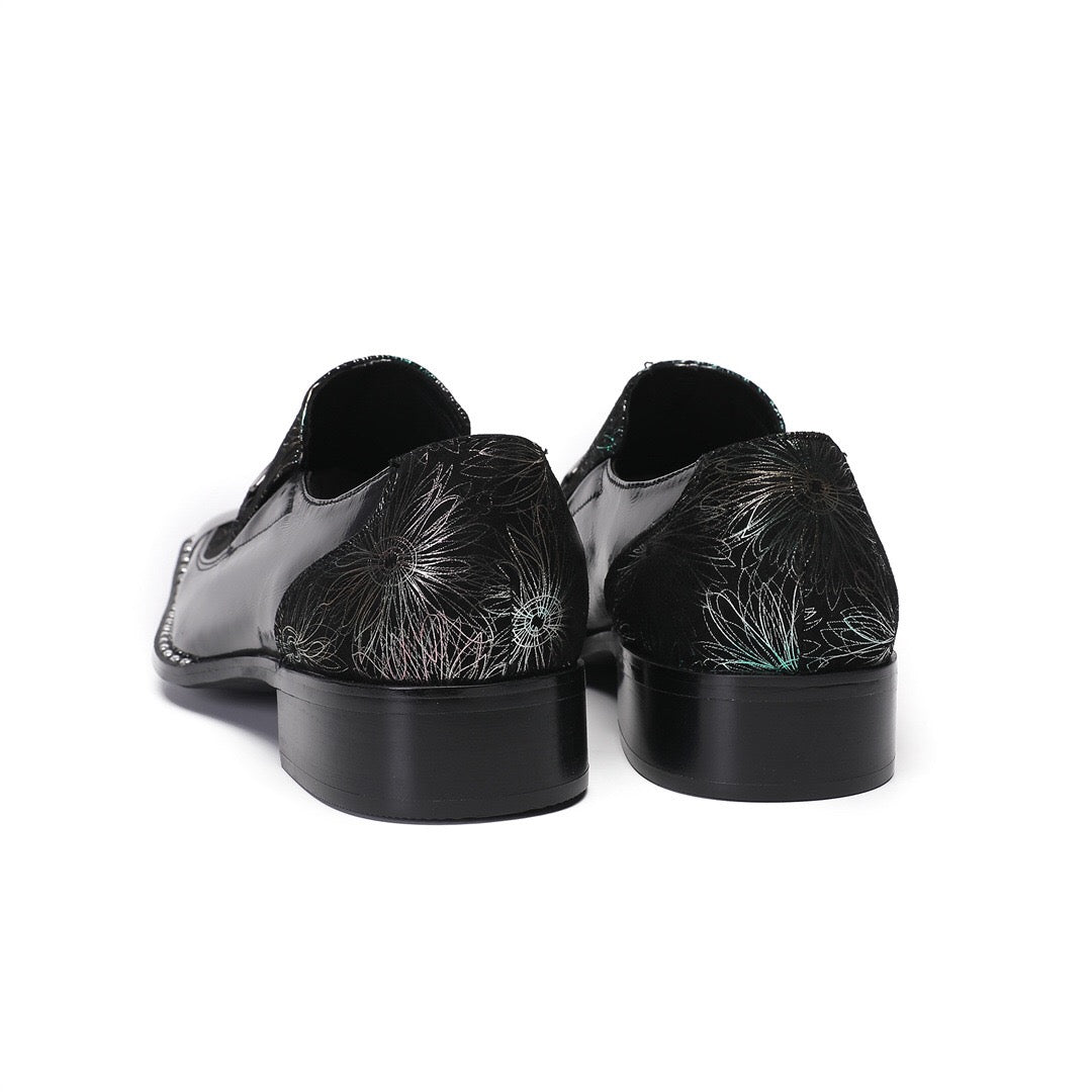 Green Embroidered Metal Square Head Leather Men's Formal Shoes Pointed dress shoes for men Party Banquet and Wedding Oxford Large size men's shoes mens brogue shoes derby shoes Elegant Shoes