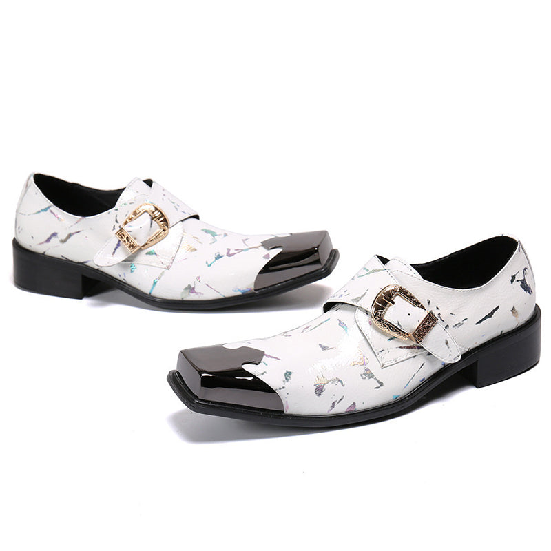 Black square leather printed men's formal shoes man dress shoes for men