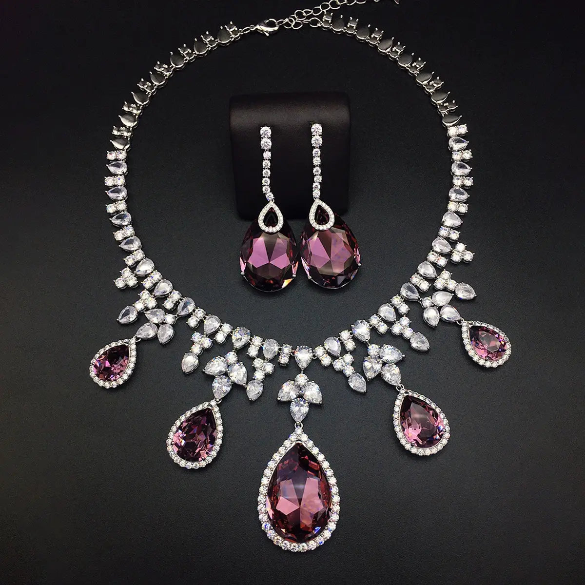 Parure de Bijoux de Gala Goutte de Cristal Saphir Bleu Luxe