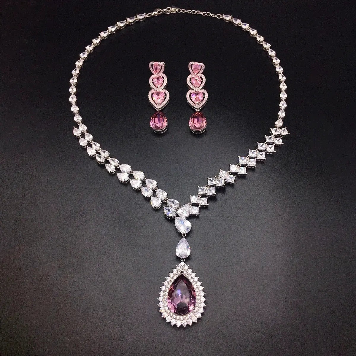 Parure de bijoux de luxe en cristal poire bleu saphir – Collier et boucles d'oreilles élégants