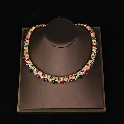 Collier Vintage Doré Double Abeille Cristal Vert Superposé
