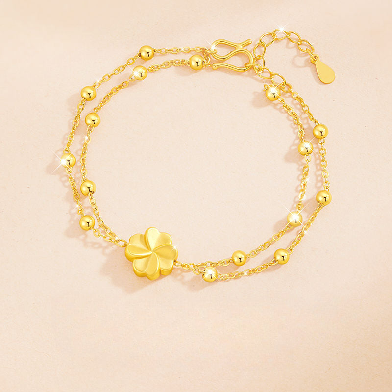 S925 Sterling Silver Heart Clover Bracelet