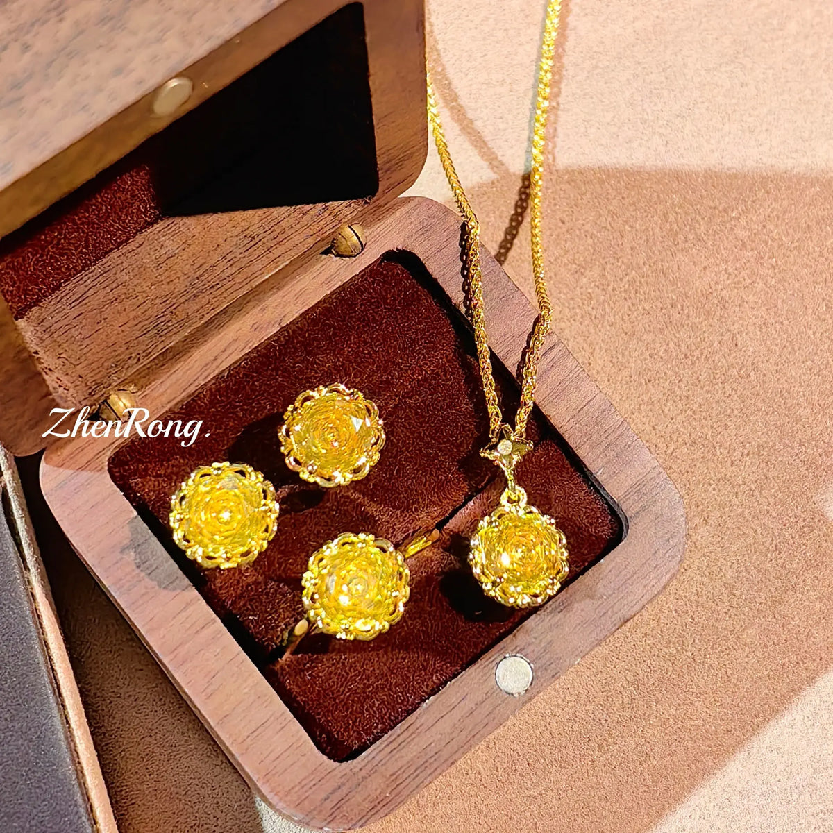 Star Anise Rose Cut Sea Blue Necklace Color Treasure Set