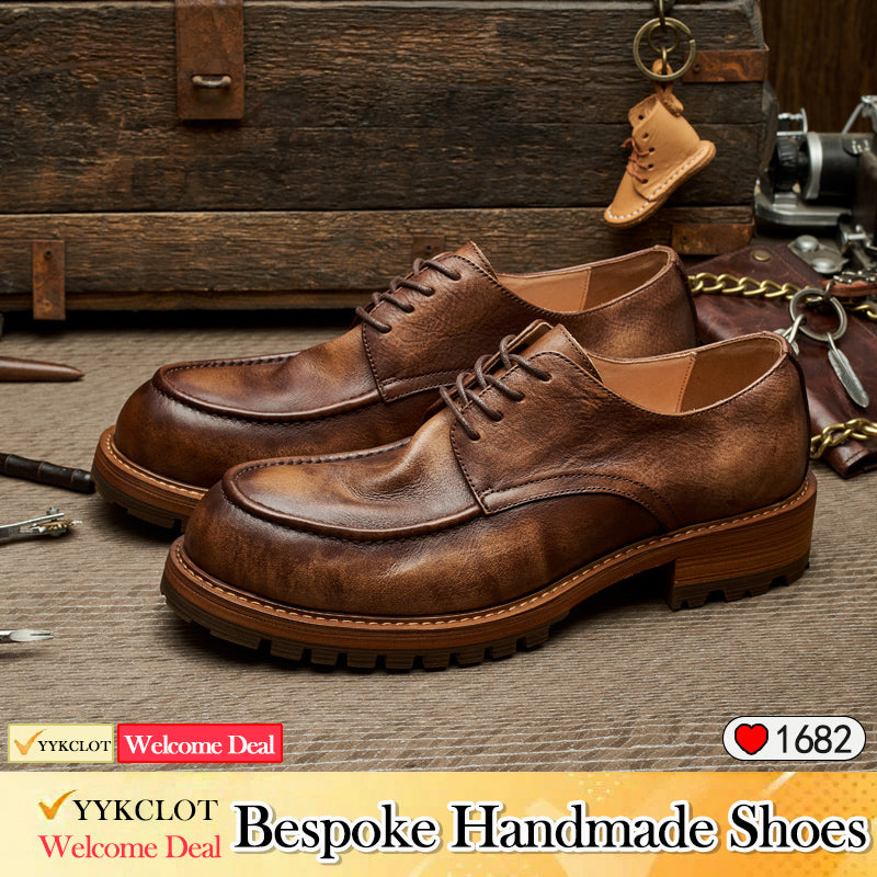 Brown retro leather shoes men's casual derby shoes
