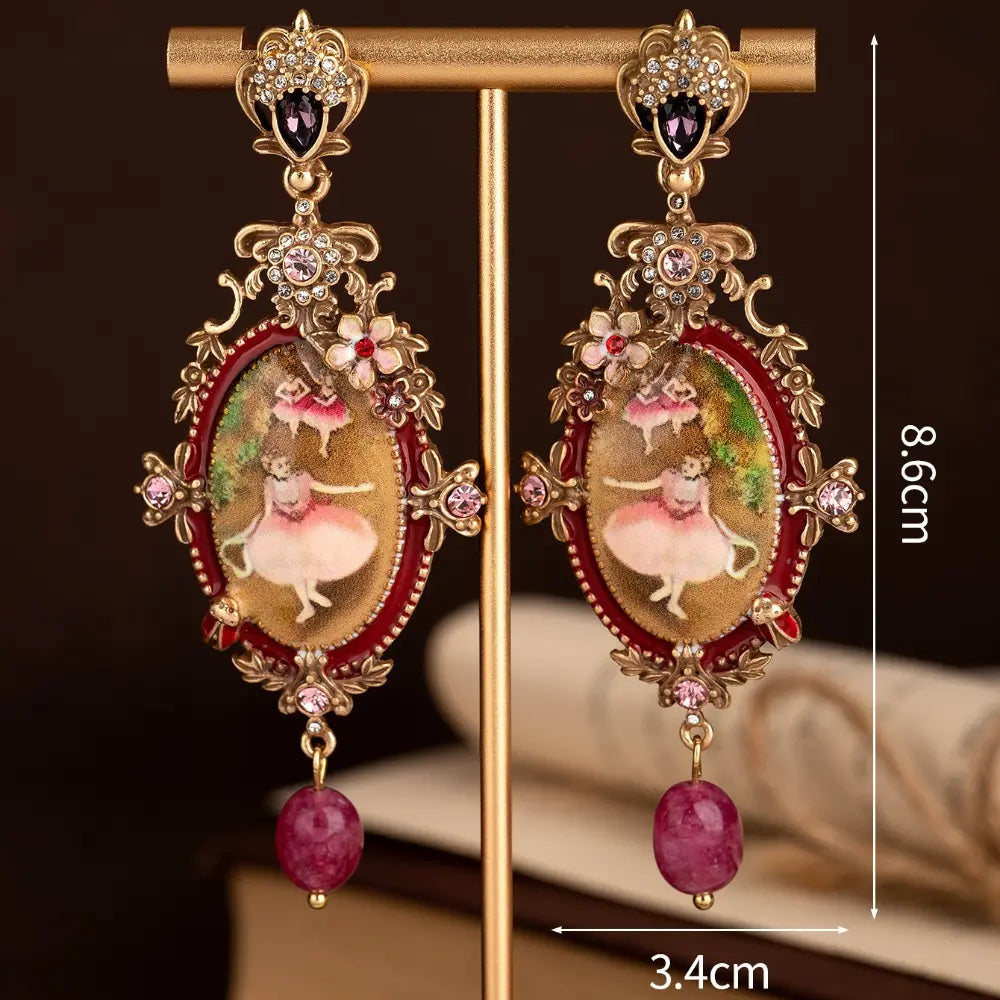 Boucles d'oreilles clous ballerine en relief, peinture à l'huile vintage, taille moyenne
