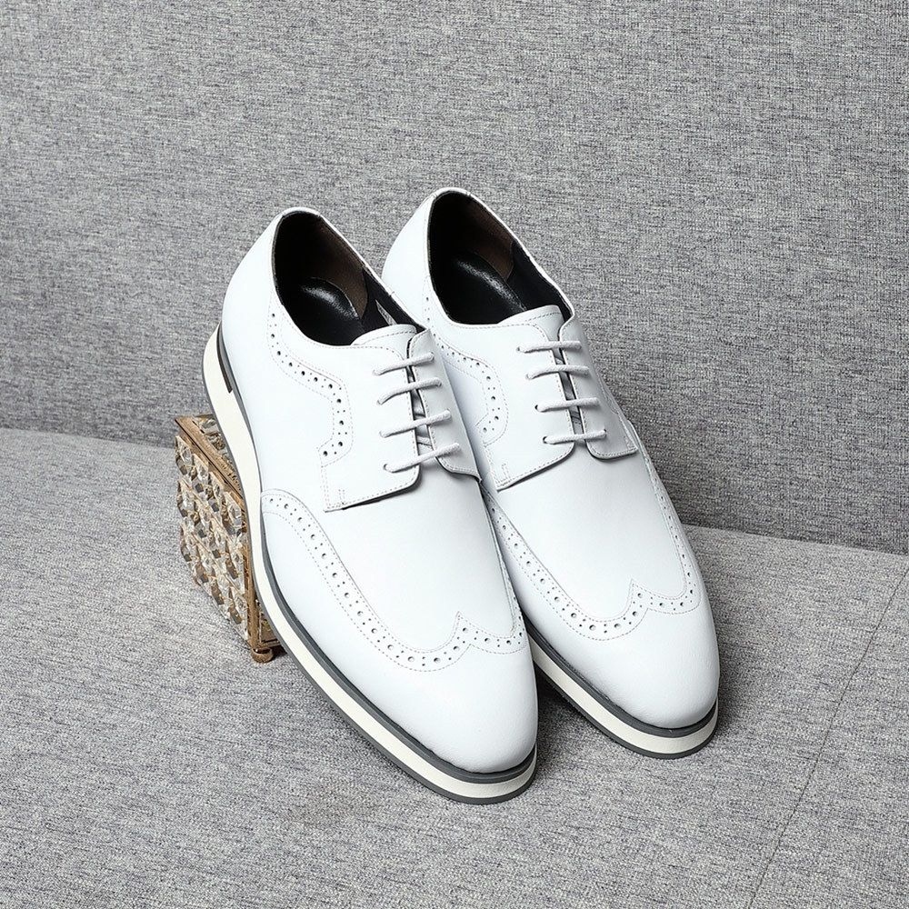 White Brock Carved Derby Shoes Men's Business Casual Leather Shoes