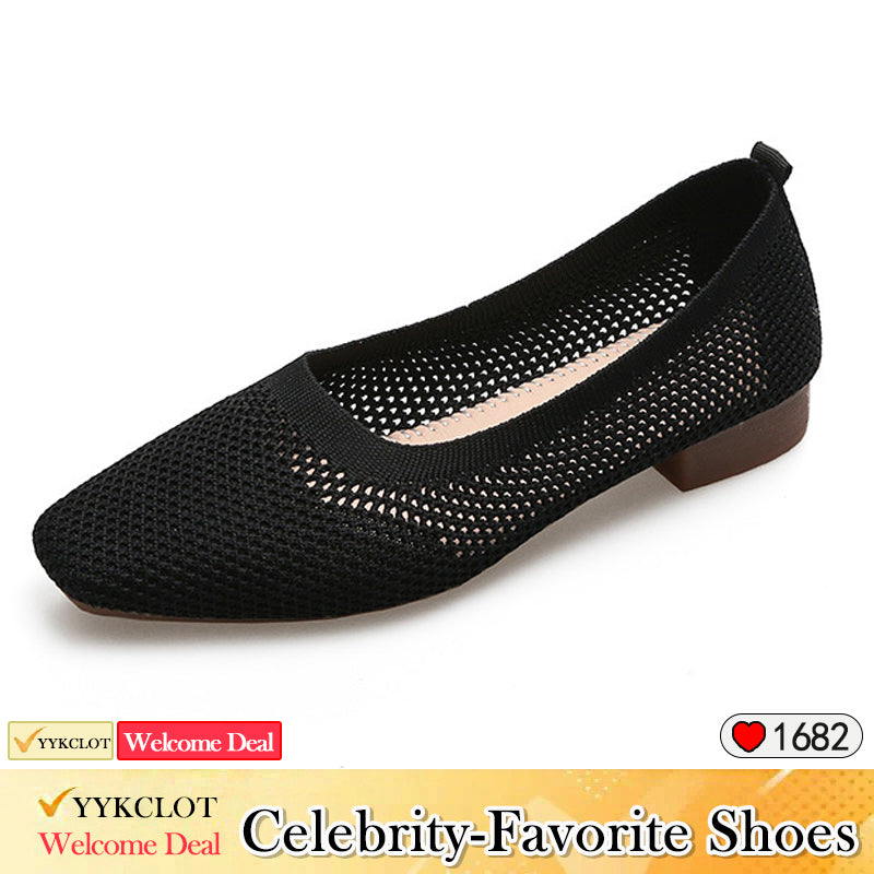 Stylish breathable woven square head soft-soled loafers