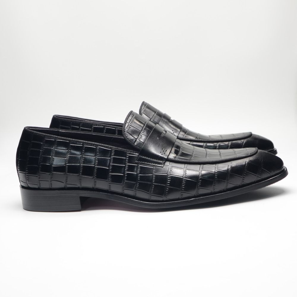 Black business crocodile pattern men's loafers