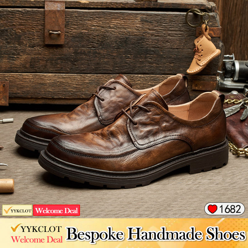 Brown lace up antique derby shoes men's fashionable casual shoes