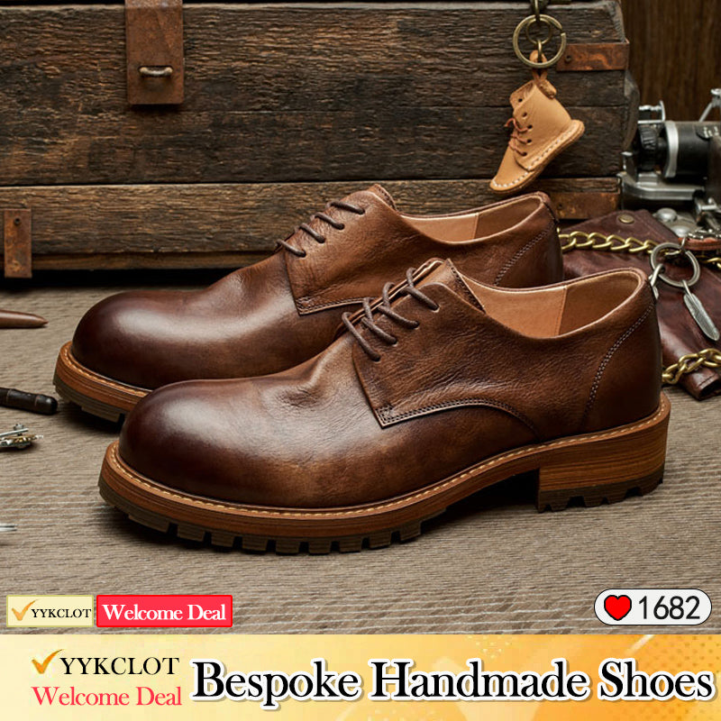 Brown lace up antique derby shoes men's fashionable casual shoes
