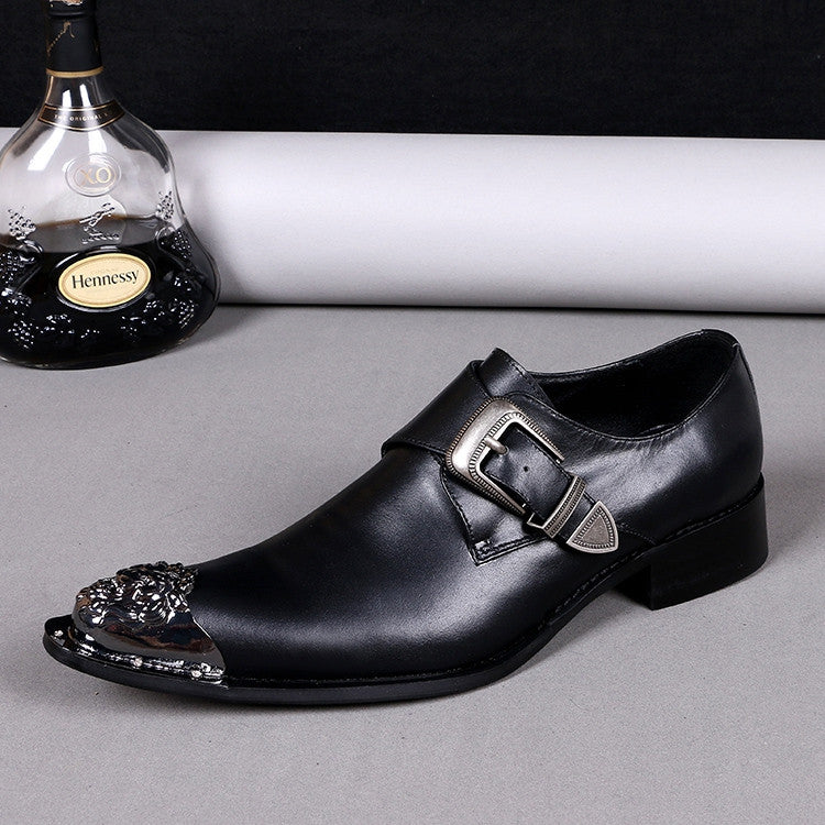 Black buckle men's business formal dress shoes