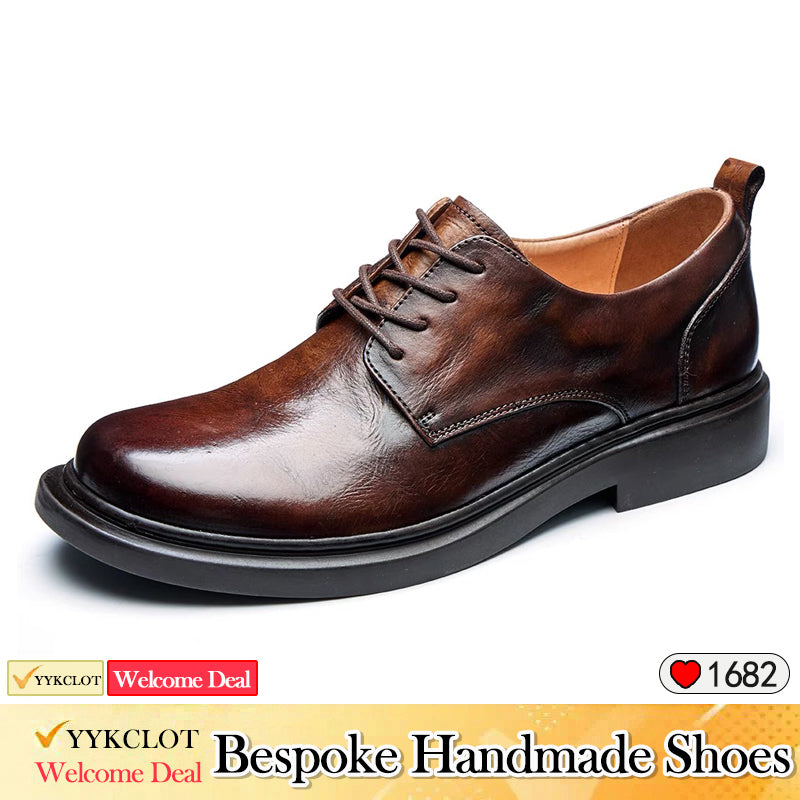 Brown lace up antique derby shoes men's fashionable casual shoes