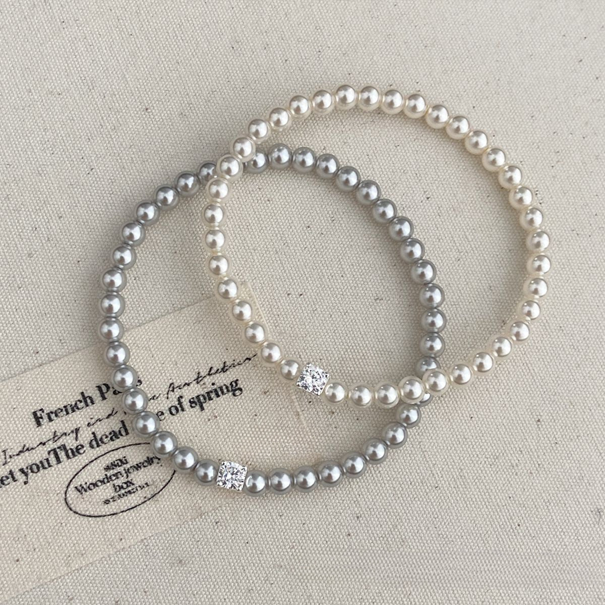 925 Silver Geometric Zircon Vintage Pearl Bracelet