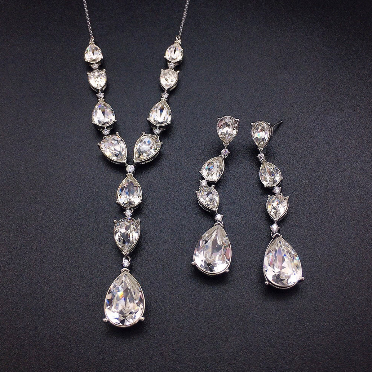 Luxury Aquamarine Teardrop Crystal Drop Jewelry Set – Necklace & Earrings