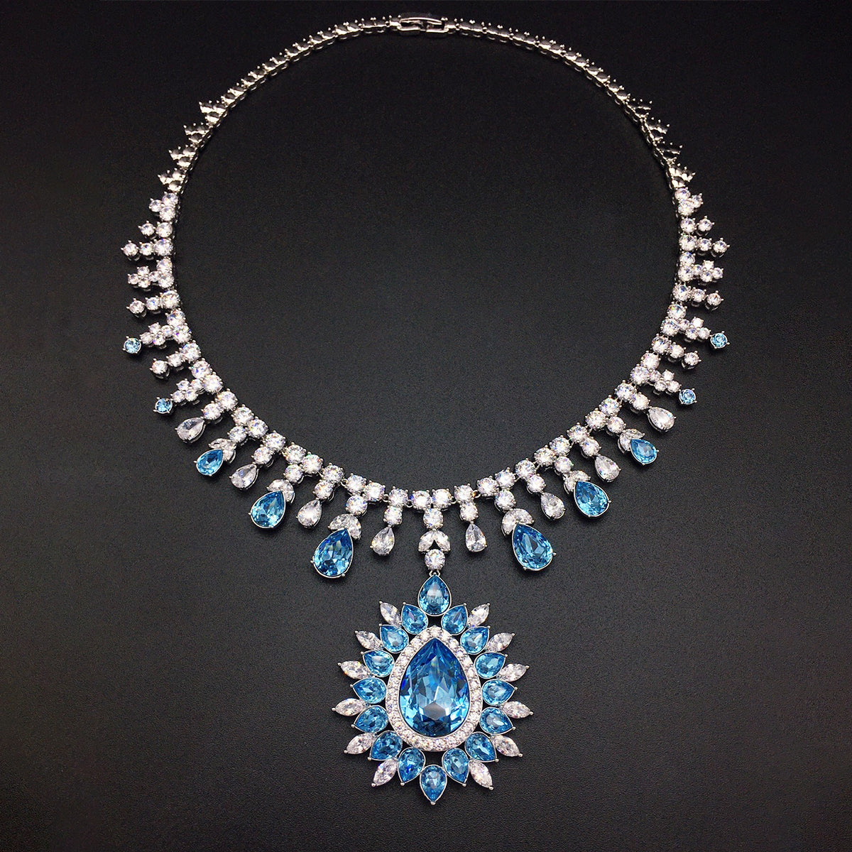 Luxury Royal Sapphire Blue Crystal Jewelry Set – Statement Necklace & Earrings
