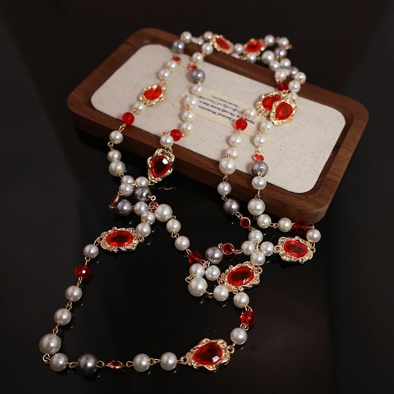 Vintage green glazed pearl necklace