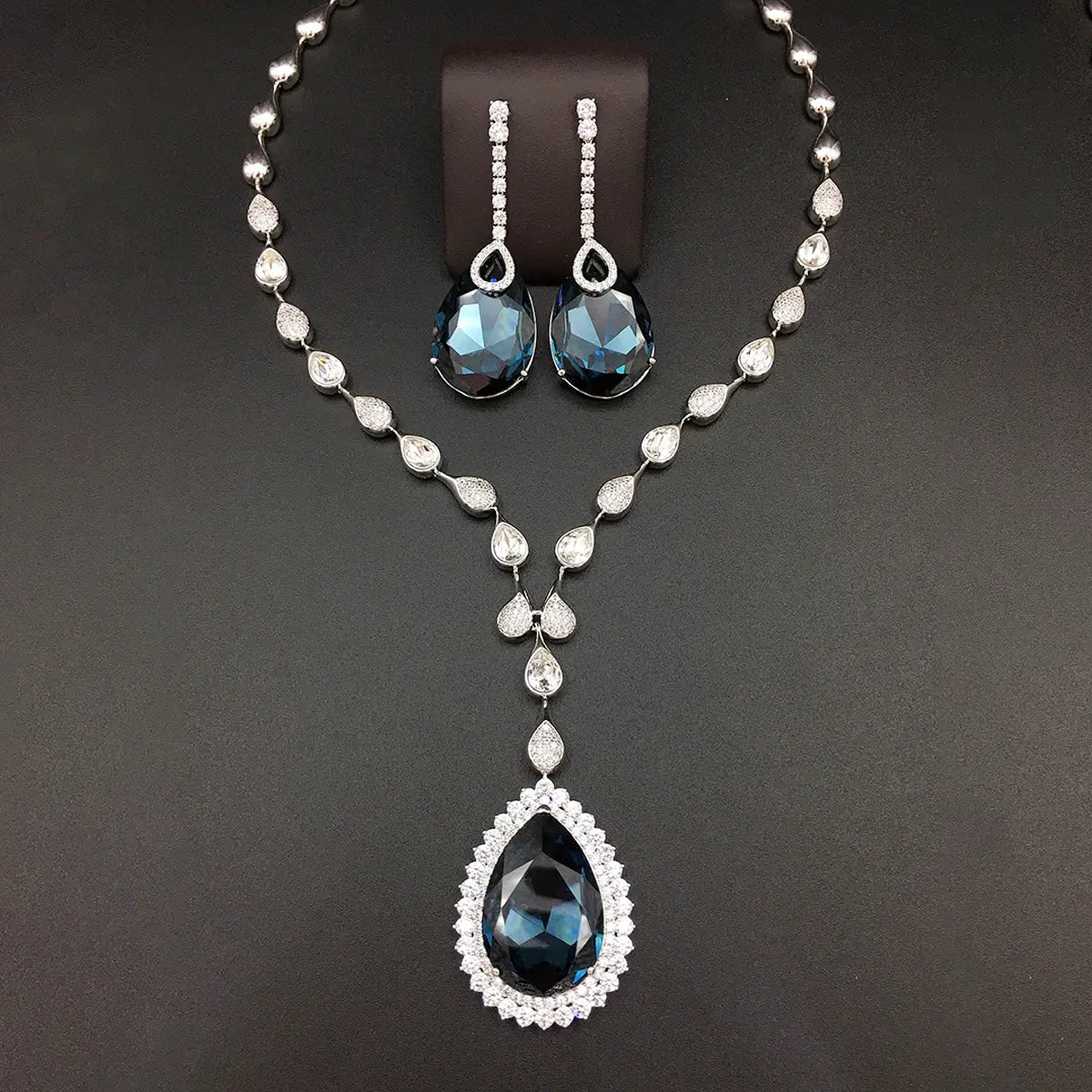 Parure Collier et Boucles d'Oreilles de Luxe en Cristal Autrichien Goutte d'Eau pour Mariage Mariée Soirée