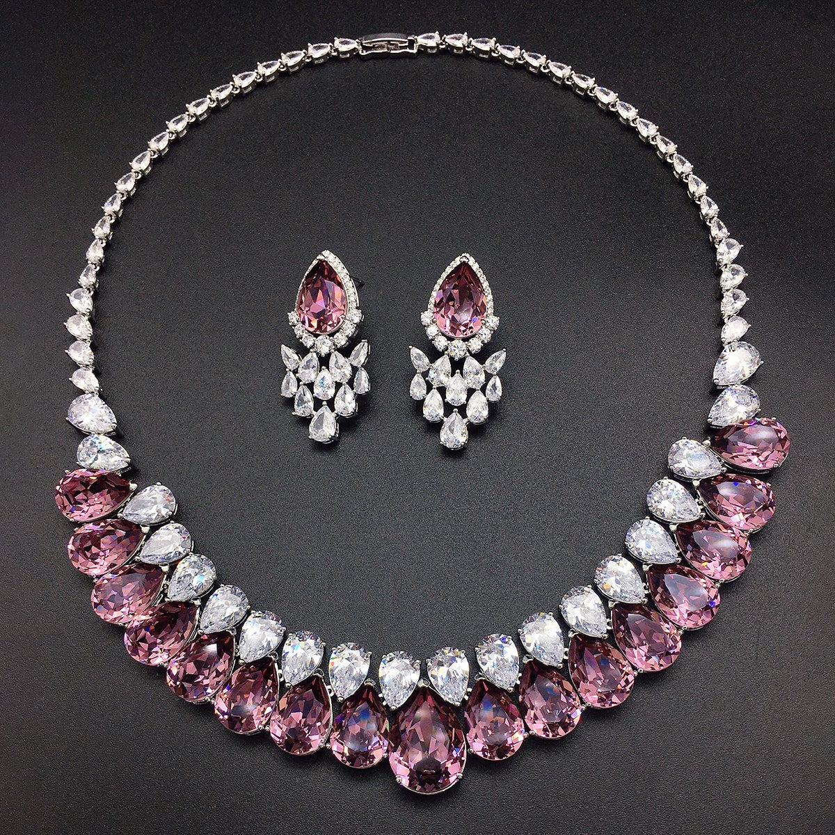 Luxury Sapphire Blue Teardrop Crystal Jewelry Set – Statement Necklace & Earrings