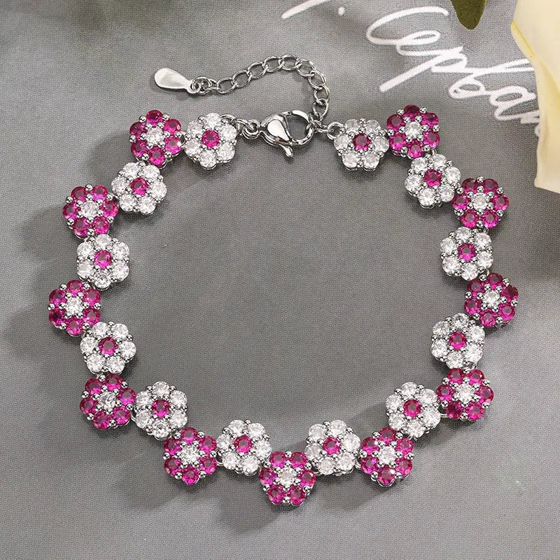 Parure de bijoux en forme de fleur de zircon bleu à la mode, collier, boucles d'oreilles et bracelet