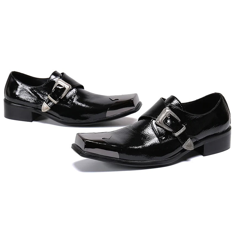 Black square leather printed men's formal shoes man dress shoes for men