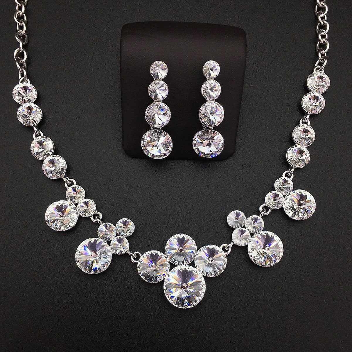 Luxury Blue Round Crystal Necklace and Earrings Jewelry Set