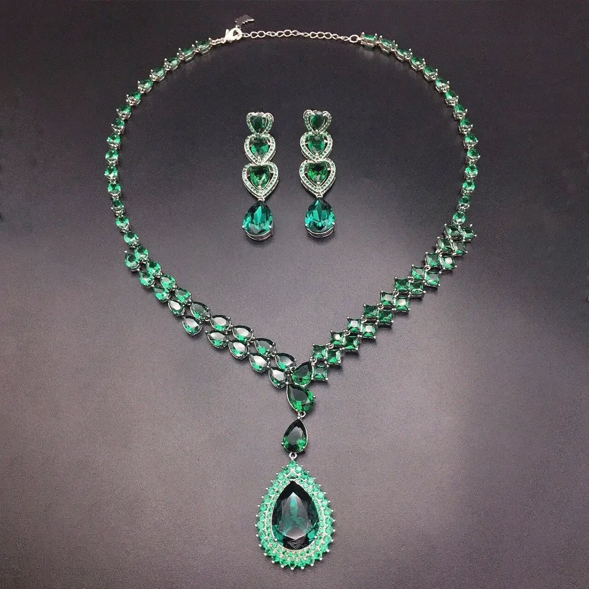 Parure de bijoux de luxe en cristal poire bleu saphir – Collier et boucles d'oreilles élégants