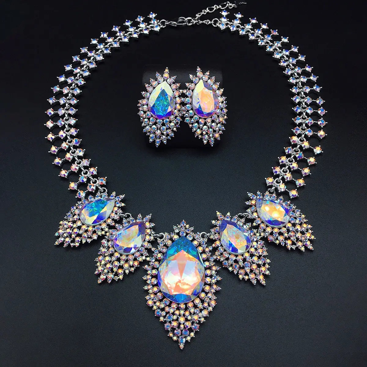 Parure de bijoux élégante Collier goutte en cristal bleu roi
