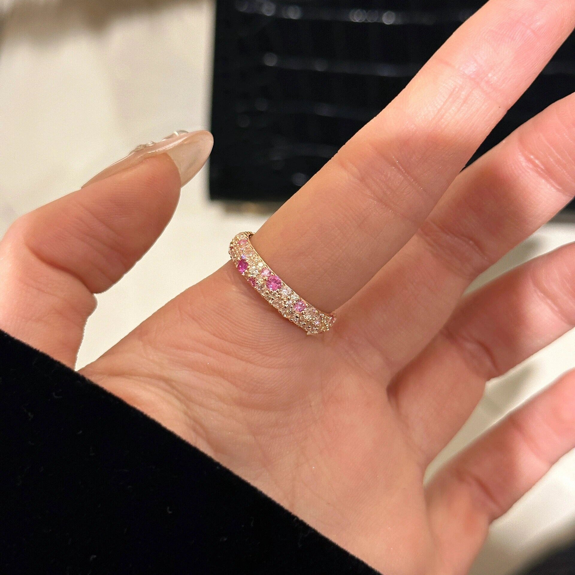 Pink colored diamond ring