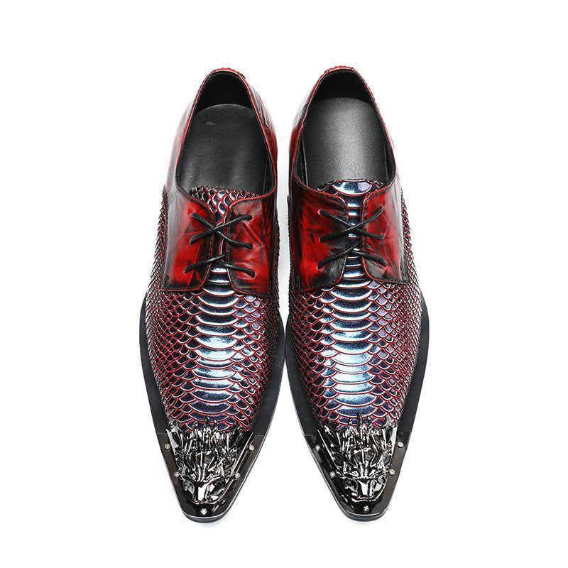 Red high-end metal pointed dress shoes men's personalized dress shoes