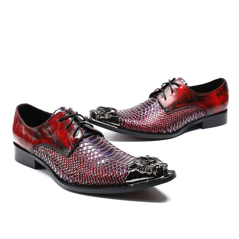Red high-end metal pointed dress shoes men's personalized dress shoes