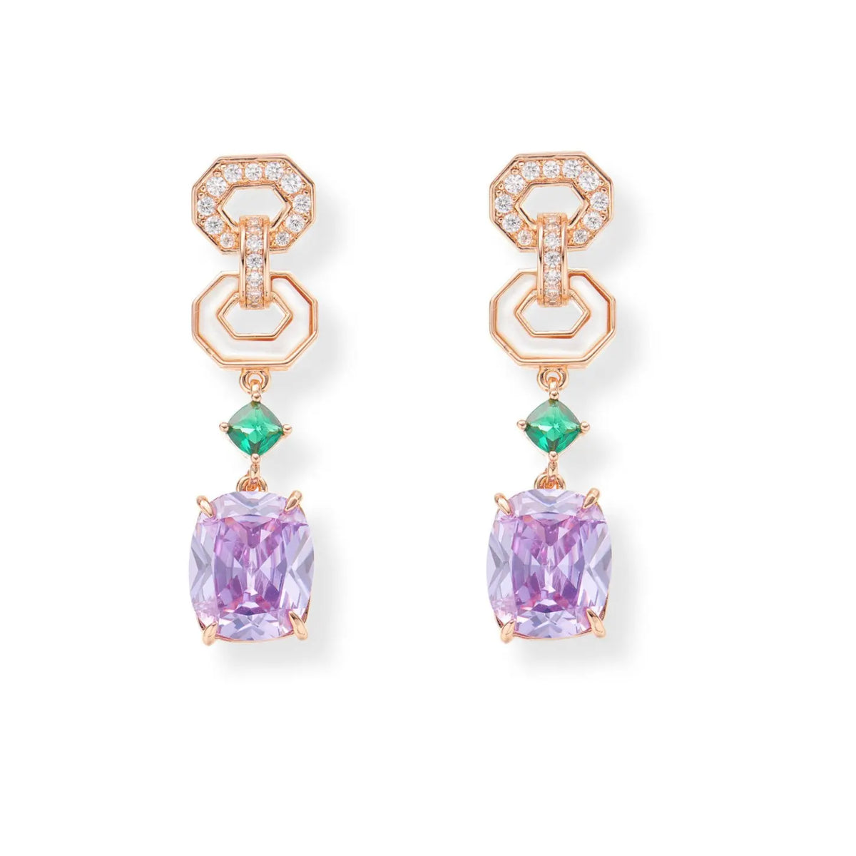 Luxury Rose Gold Geometric Crystal Necklace and Earrings Set for Women