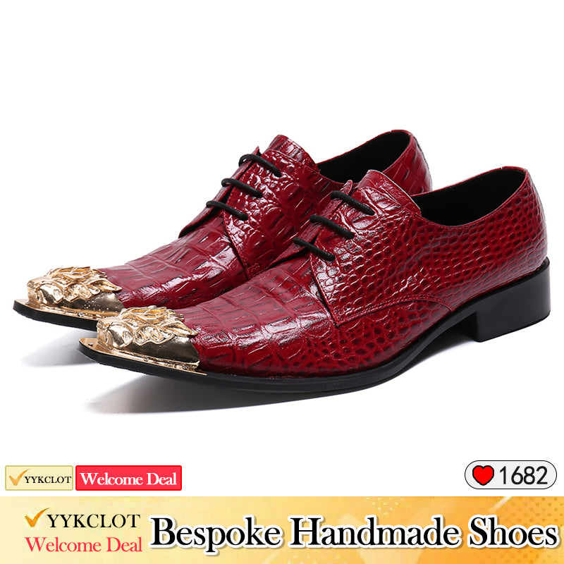 Red Alligator Derby Shoes Men's Party Prom Leather Shoes