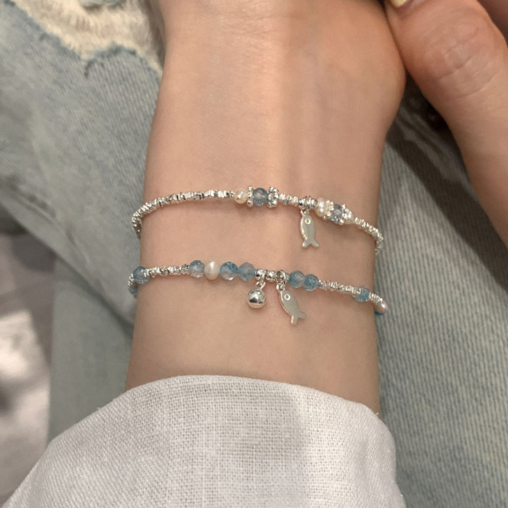 S925 silver blue crystal fish bracelet
