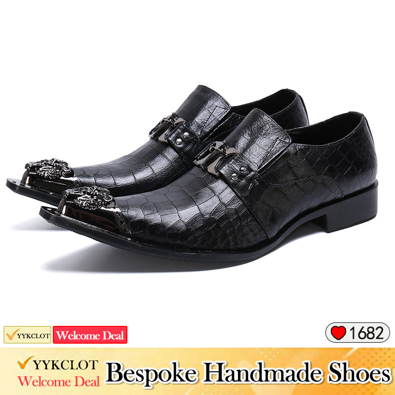 Black Pointed Dress Leather Shoes Men's Business Loafers