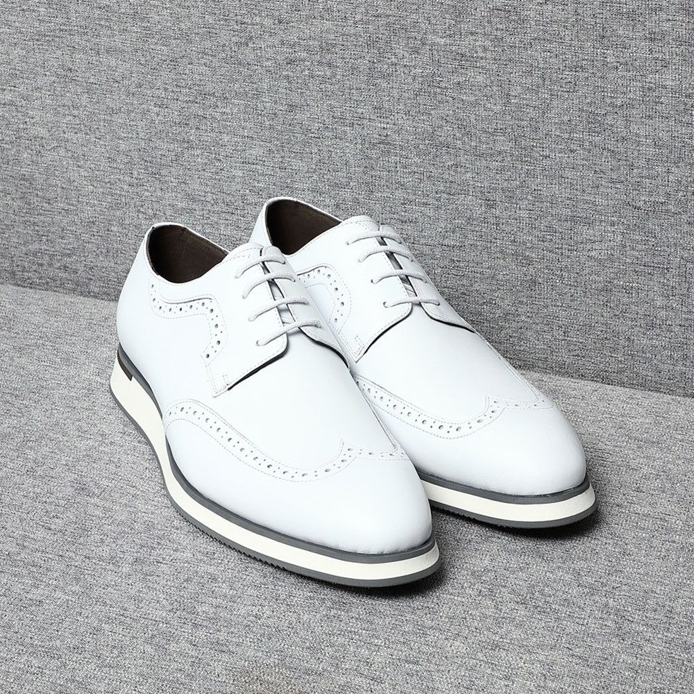 White Brock Carved Derby Shoes Men's Business Casual Leather Shoes