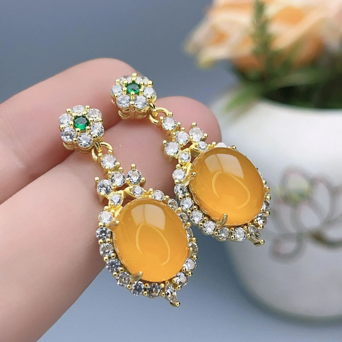 Boucles d'oreilles en jadéite pleine agate jaune mode