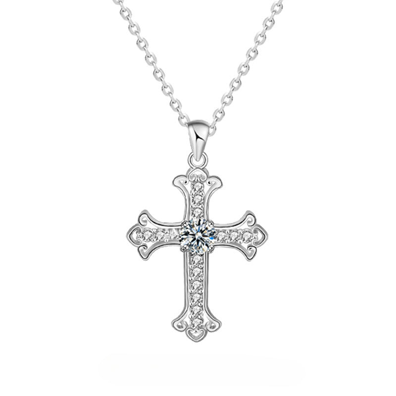 S925 Sterling Silver Mozzarella Cross Necklace