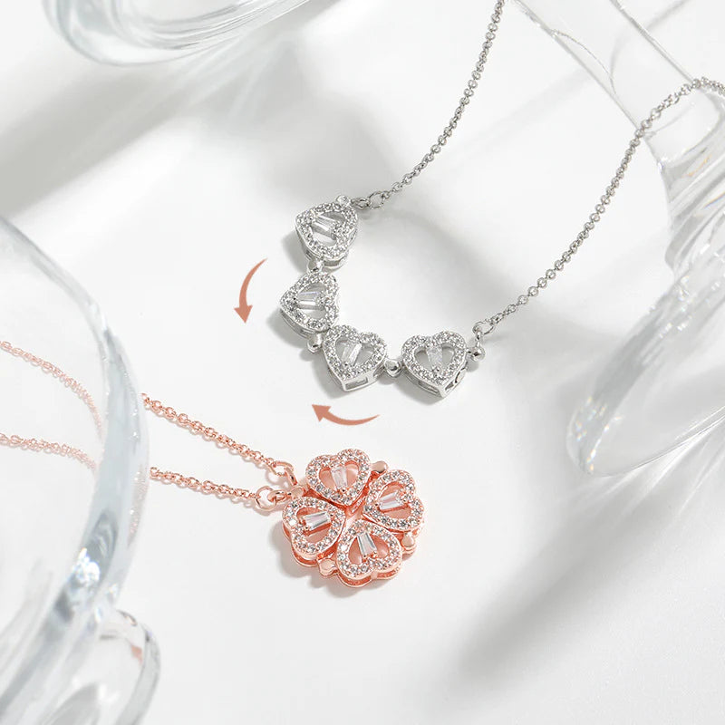 Two-wear love flower four-leaf clover necklace