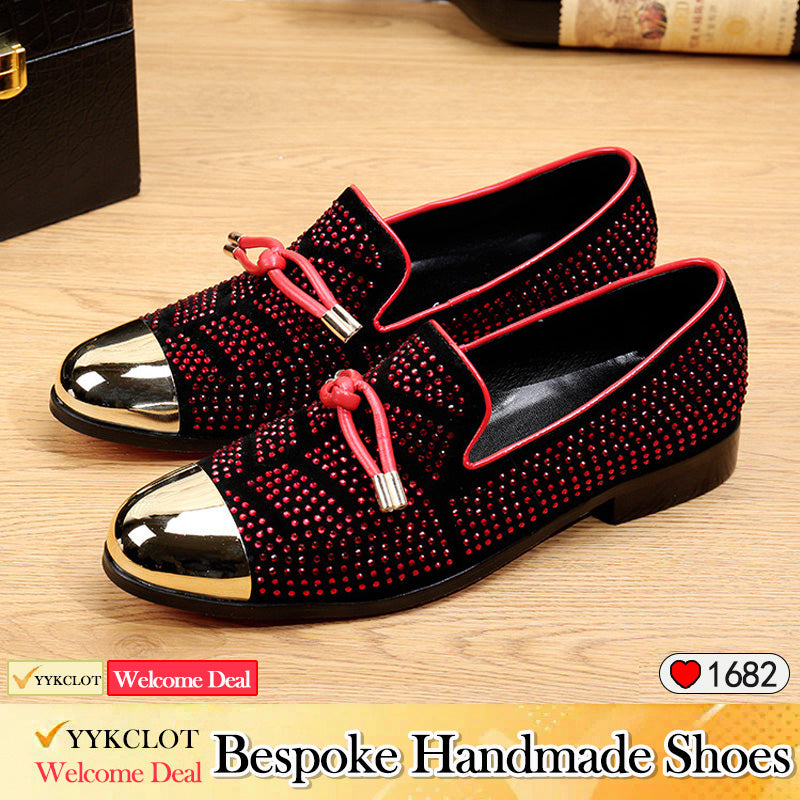luxury designer elegant loafers dress shoes for men black Red bow flat shoes men's fashionable formal shoes party Wedding shoe