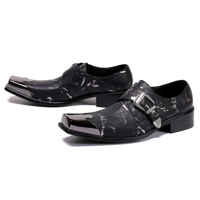Black square leather printed men's formal shoes man dress shoes for men