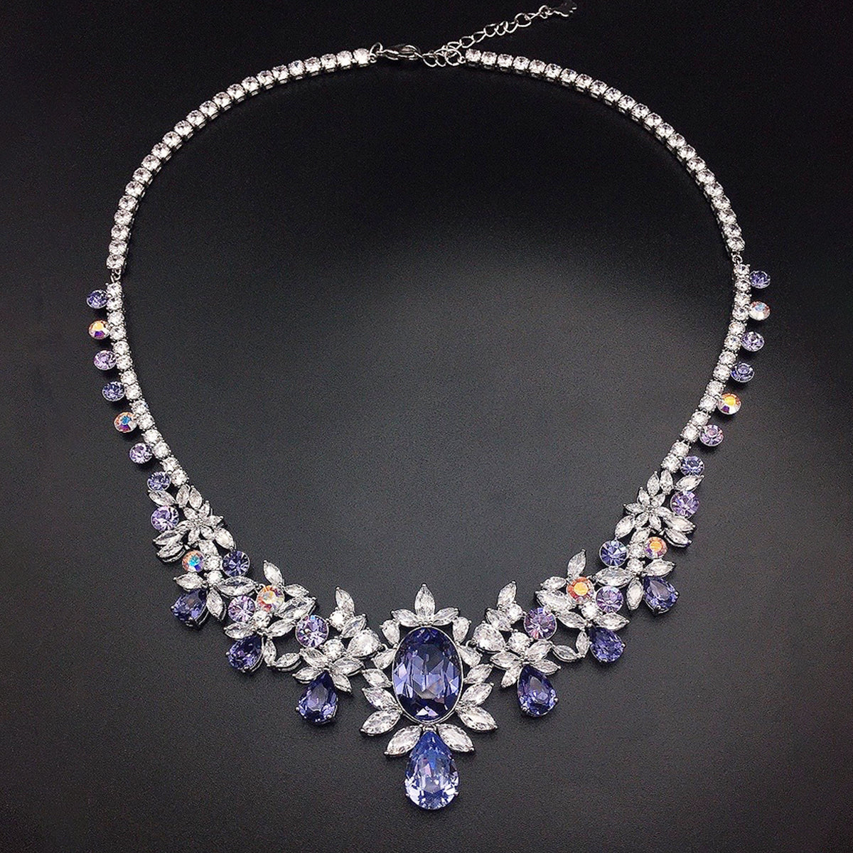 Elegant Floral Multicolor Crystal Necklace and Earrings Jewelry Set