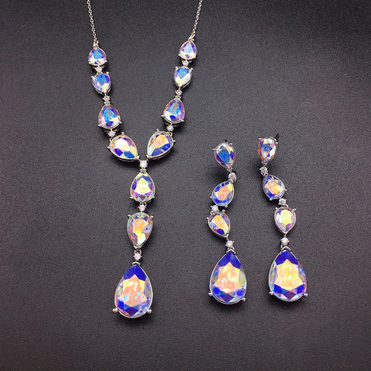 Luxury Aquamarine Teardrop Crystal Drop Jewelry Set – Necklace & Earrings