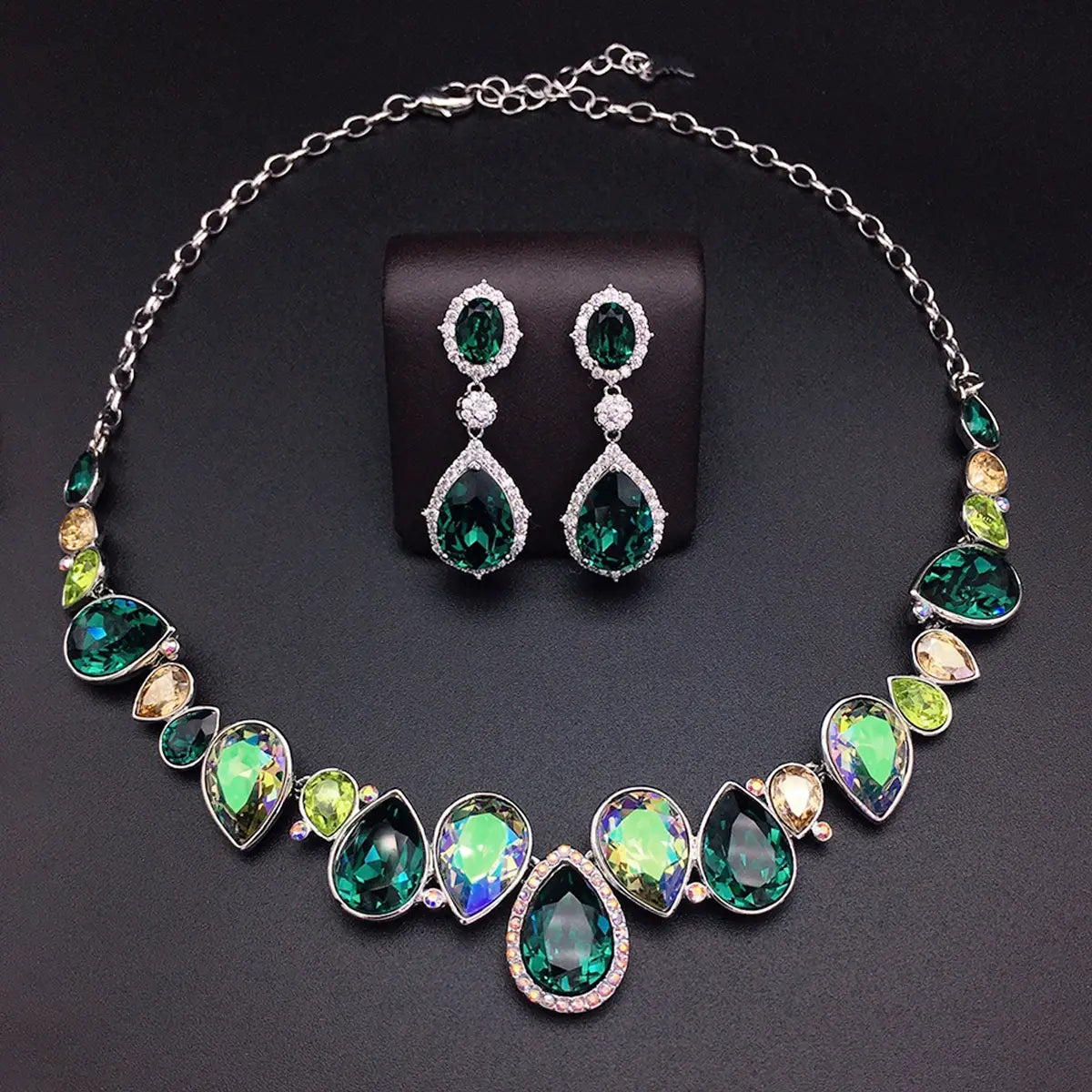 Parure Collier et Boucles d'Oreilles de Luxe Goutte Cristal Bleu Océan
