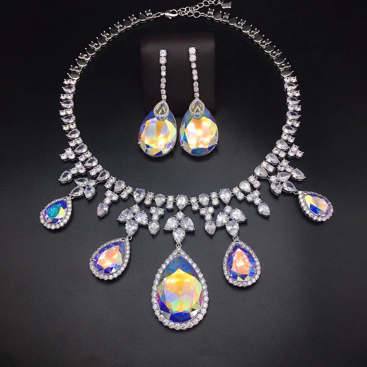 Parure de Bijoux de Gala Goutte de Cristal Saphir Bleu Luxe